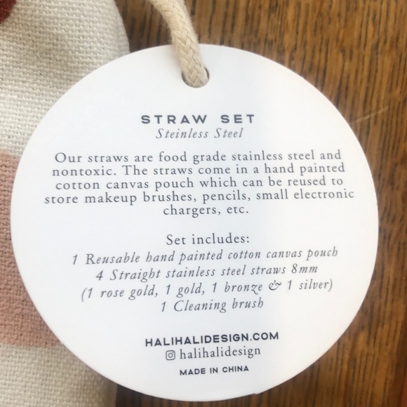 Set of 4 metal straws with abstract canvas pouch - Picture 4 of 4